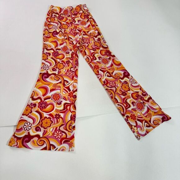 Derek Heart Pants Women Medium Abstract Floral Pattern Mid-Rise Flare 70s hippie - Picture 1 of 9